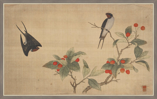 Birds and Fruit on Printed Silk II, Wu Zhang, 1671