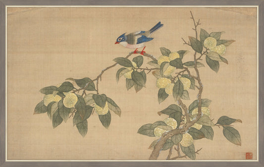 Birds and Fruit on Printed Silk III, Wu Zhang, 1671