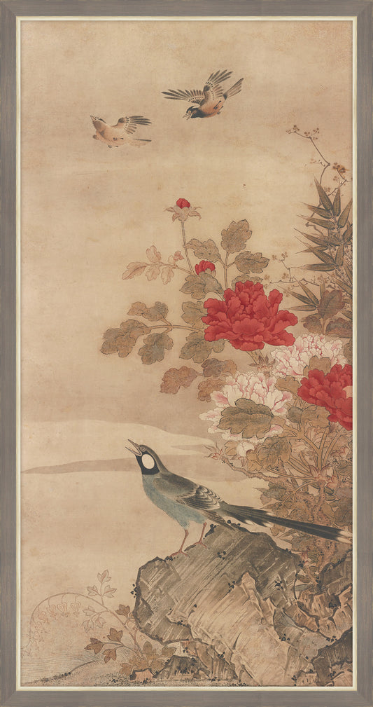 Pretty Birds with Red & White Flower I