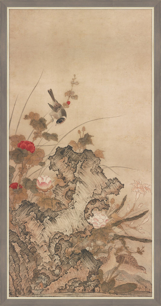 Pretty Birds with Red & White Flower II