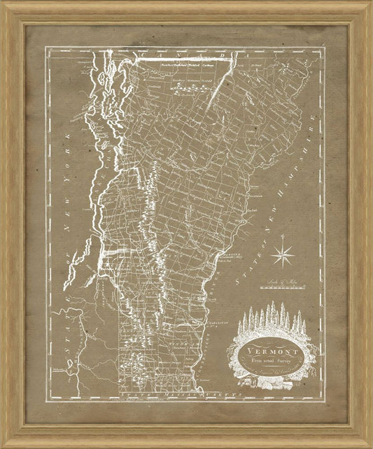 Map of Vermont in Khaki Reverse