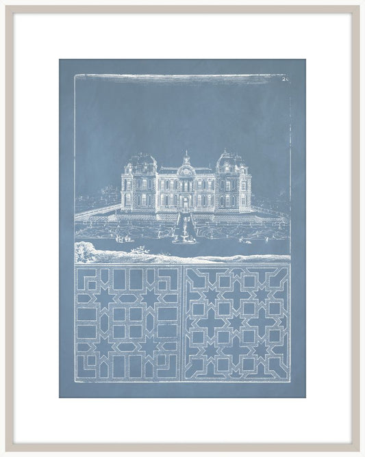 Estate Garden Plans V in Cornflower Blue and White
