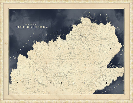 Kentucky Map Grande in Dark Navy and Perla frame