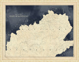 Kentucky Map Grande in Dark Navy and Perla frame