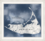 Map of Nantucket in Grande Blue Water with Silver Pearl Frame
