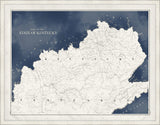 Map of Kentucky in Grande Blue  Water with Silver Pearl Frame