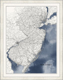 New Jersey Map in Blue Water with Pearl Frame