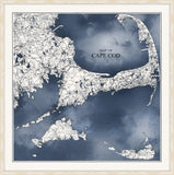Map of Cape Cod in Grande Blue Water with White Barnwood