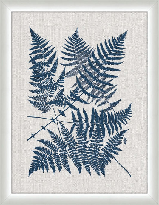 Polypodies Ferns in Navy Linen in Reverse