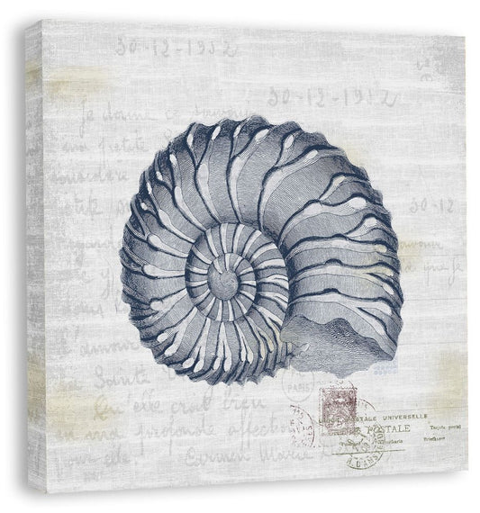Shells I in Navy Linen in Reverse on canvas