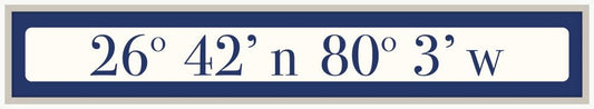 West Palm Beach CoordinatesSign - Navy on White (White Stem)