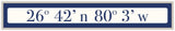 West Palm Beach CoordinatesSign - Navy on White (White Stem)