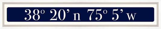 Ocean City Coordinates Sign - Navy Reverse