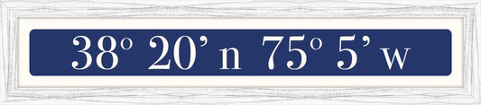 Ocean City Coordinates - White on Navy (Distressed White)