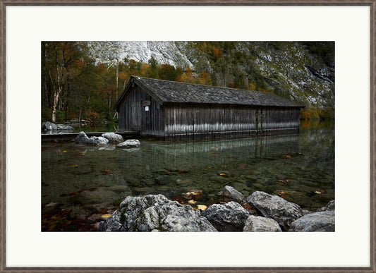 Romantic Boathouse in Calm Mountain Lake