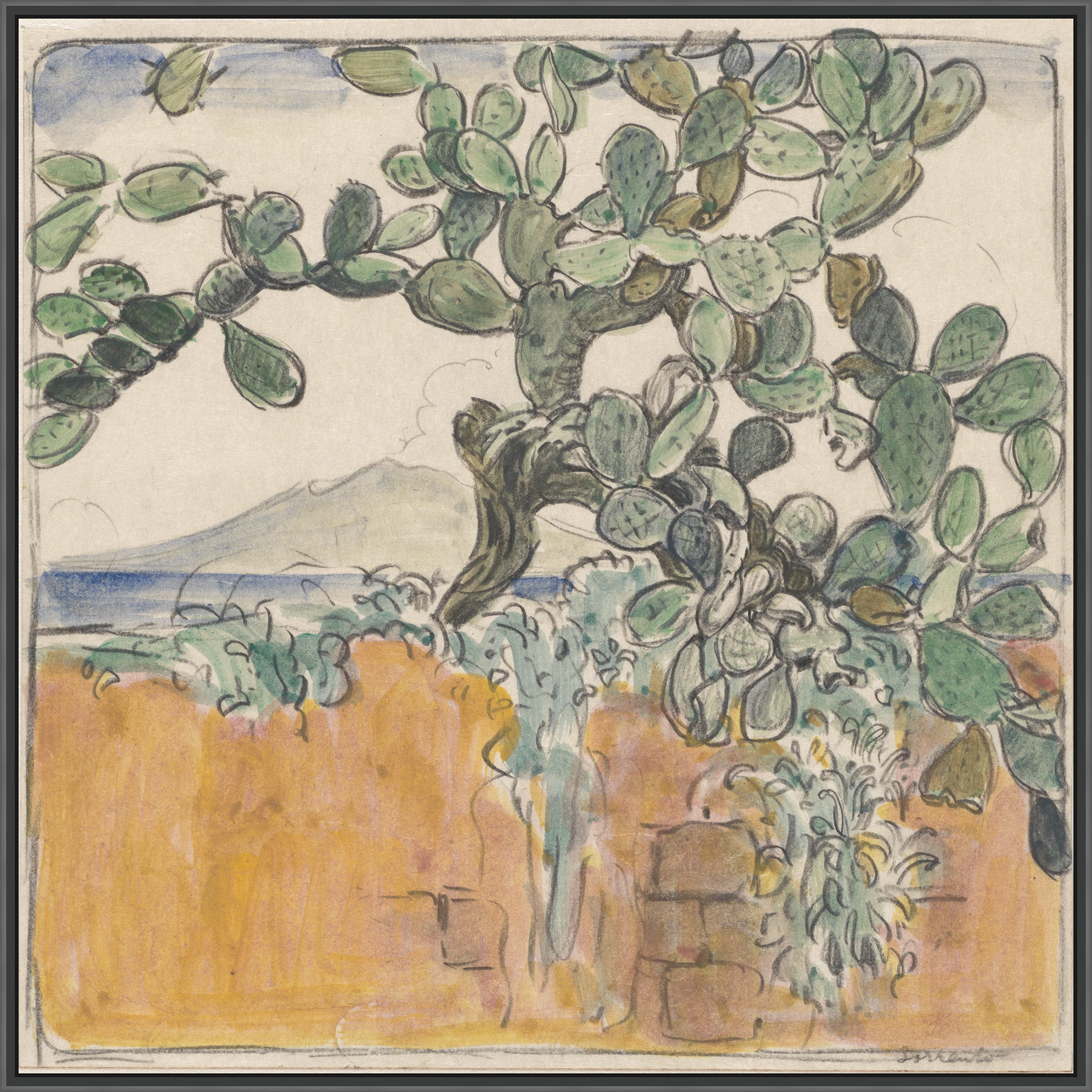 View with Cactus on Mount Vesuvius from Sorrento on Canvas