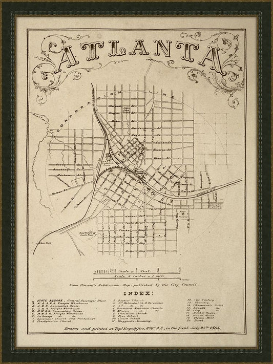 Map of Atlanta 1864 - City Council Vincents Subdivision Map