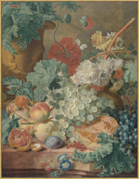 Still Life with Flowers, Pomegranate and Plums, Jan van Huysum, c. 1728 on Canvas