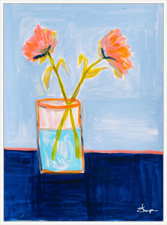 Bouquet of Flowers on a Blue Table on Canvas