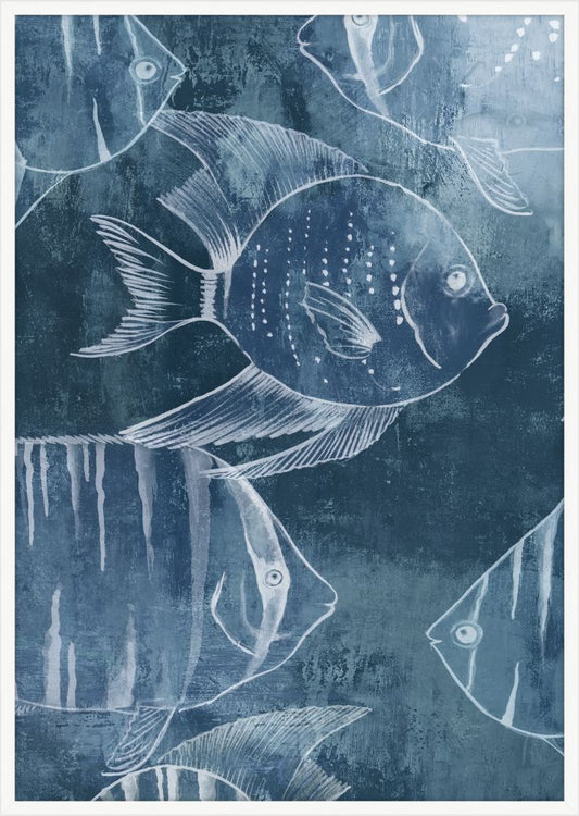 Swimming Fish in Deep Sea Blue Panel I