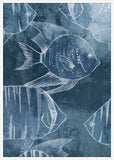 Swimming Fish in Deep Sea Blue Panel I