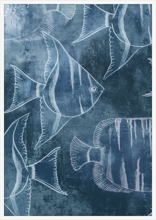 Swimming Fish in Deep Sea Blue Panel II