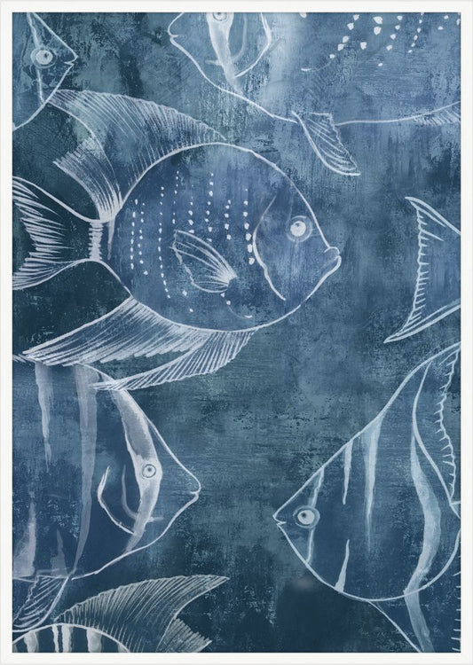 Swimming Fish in Deep Sea Blue Panel III