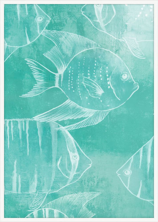 Swimming Fish in Miami Teal  Panel I