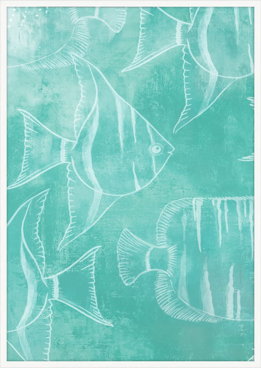 Swimming Fish in Miami Teal  Panel II
