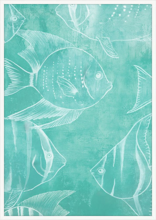 Swimming Fish in Miami Teal  Panel III
