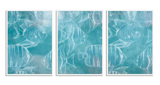 Swimming Fish in Naples Blue  Triptych