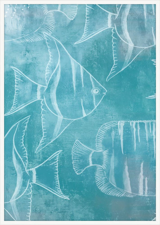 Swimming Fish in Naples Blue  Panel II