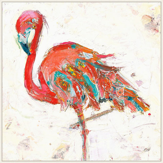 Flamingo on White on Canvas