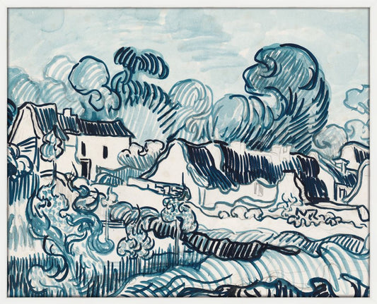 Landscape with Houses in Blue on Canvas Art Vincent Van Gogh 1890