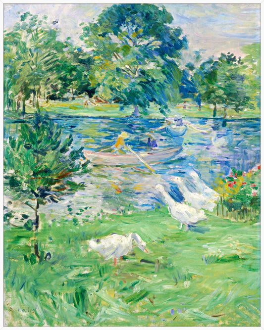 Girl in a Boat with Geese on Canvas