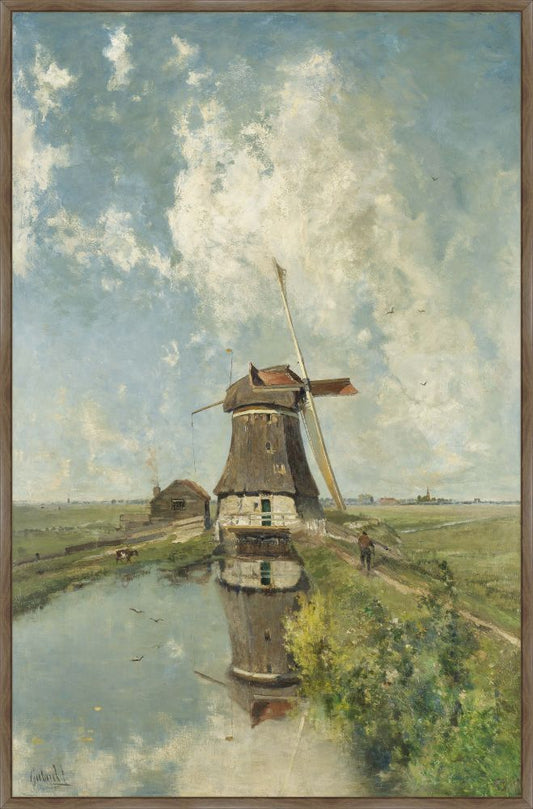 A Windmill on a Polder Waterway on Canvas