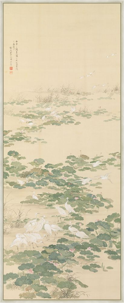 Egrets in a Lotus Pond on Canvas