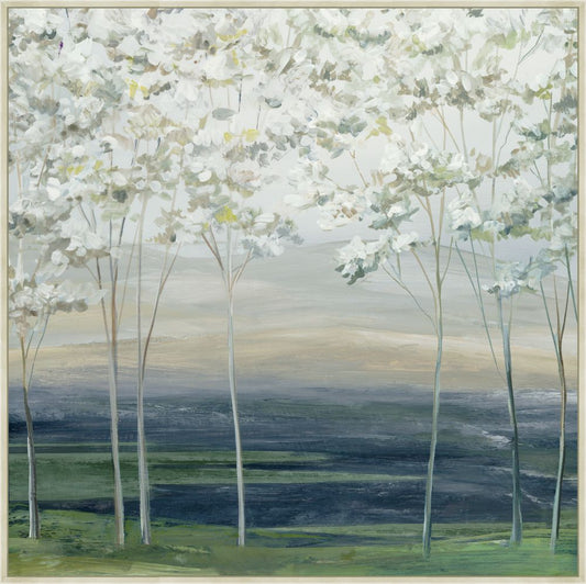 Delicate Trees Above Calm Fields on Canvas
