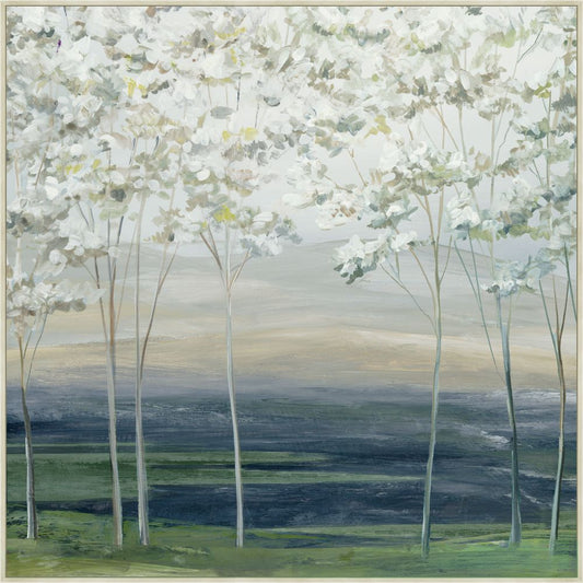 Delicate Trees Above Calm Fields on Canvas Grande