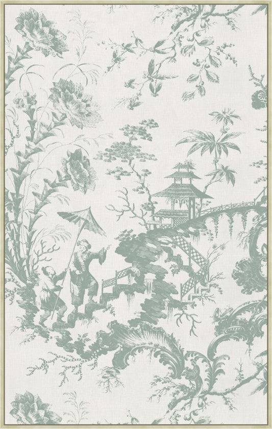 Blossoms and the Pagoda I Waterberry Green on Canvas