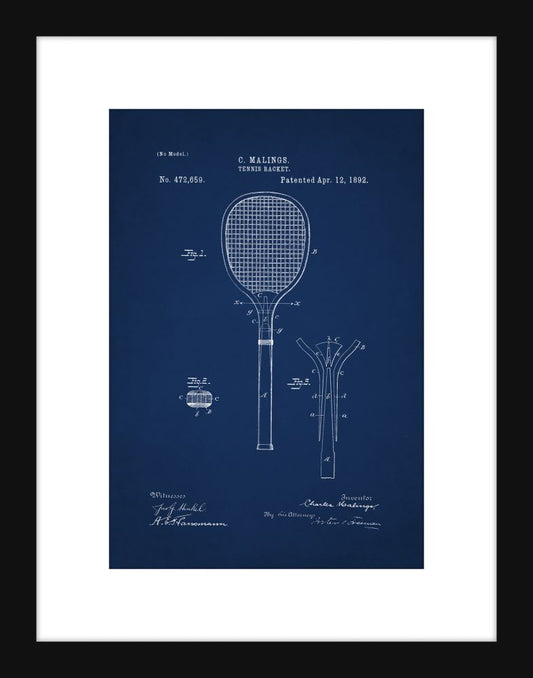Tennis Racket Patent - Blue Small
