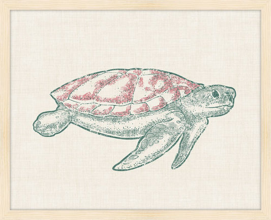 Turtle in Pink on White Linen