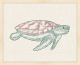 Turtle in Pink on White Linen