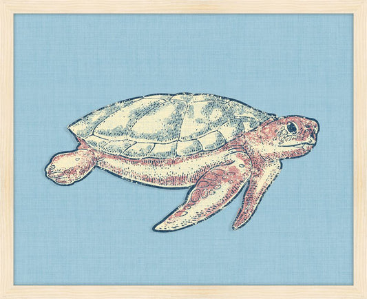 Turtle on Blue Linen