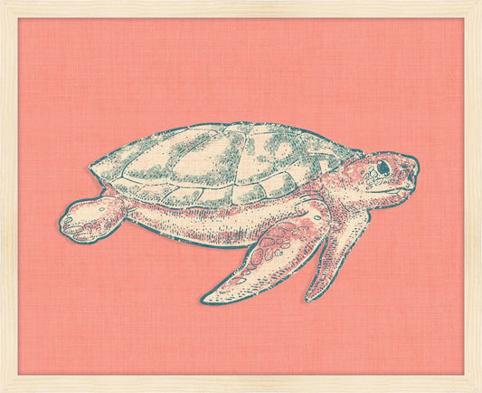 Turtle on Coral Linen