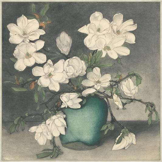 Magnolias in a Green Vase, Frans Everbag, 1923 on Canvas