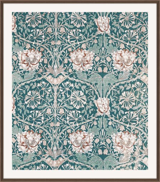 William Morris Honeysuckle in Forrest Green and Beige
