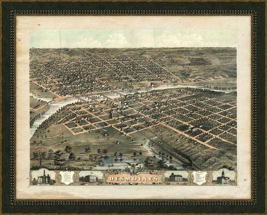 BIRD'S-EYE-VIEW OF DES MOINES, 1868