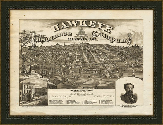 BIRD'S-EYE-VIEW DES MOINES, 1868 LG