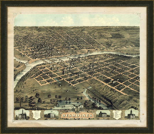 BIRD'S-EYE-VIEW DES MOINES, 1868  MED